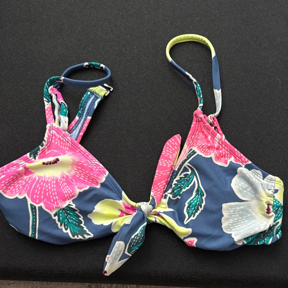 Floral Bikini Top with Pink and Blue